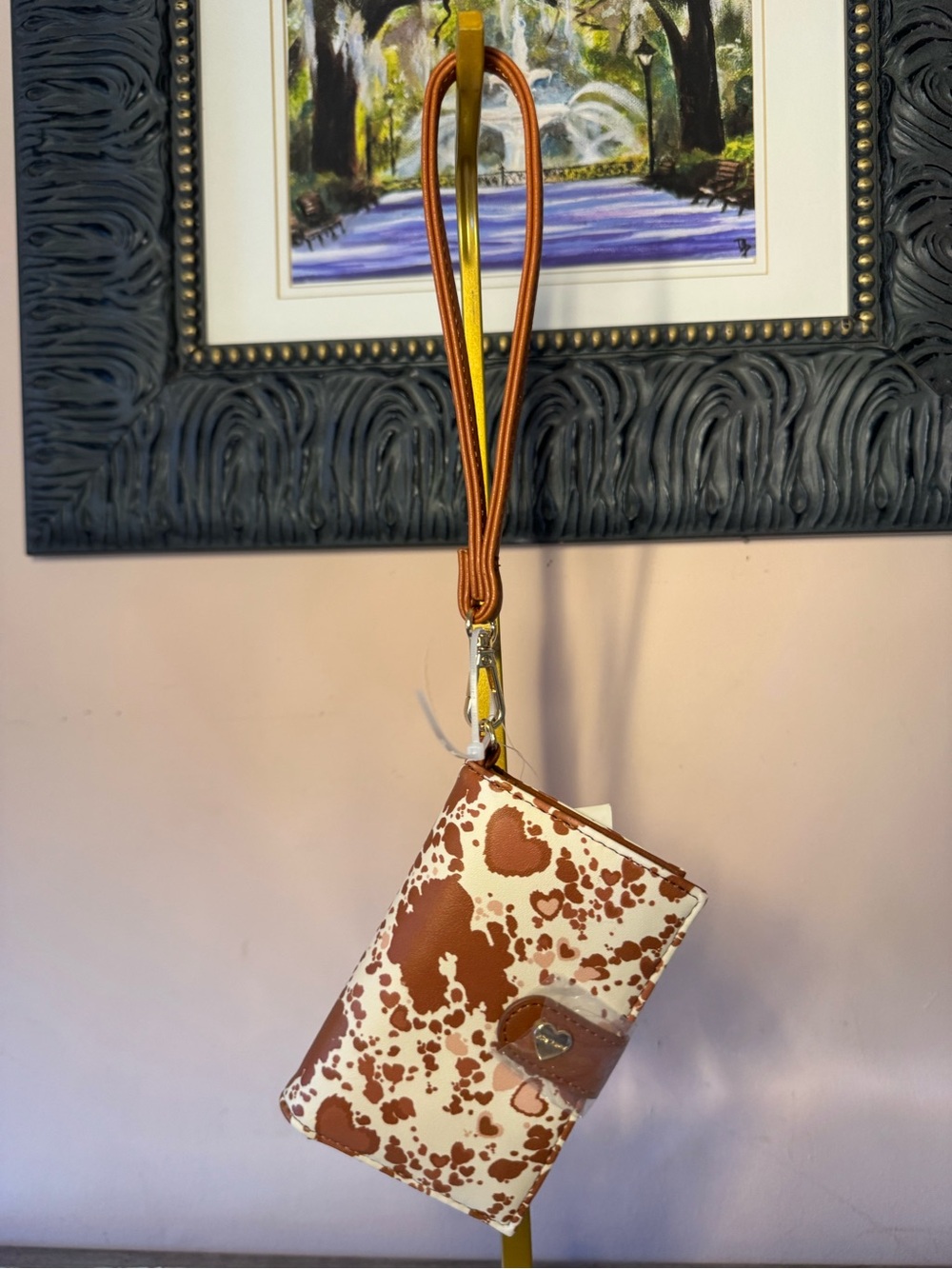 Betsey Johnson Brown & White Heart Print Wristlet